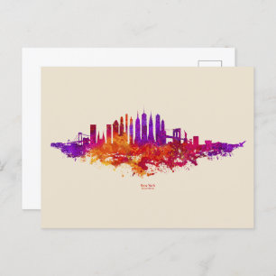 Cartão Postal Nova Iorque Skyline Watercolor em branco