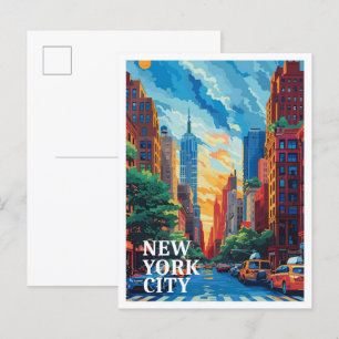 Cartão Postal Nova Iorque USA Vintage Art Viagem