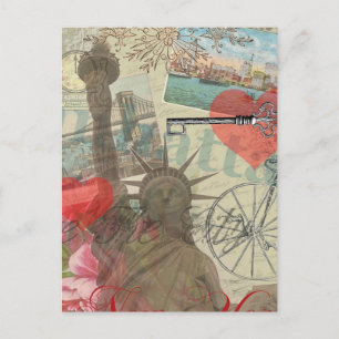 Cartão Postal Nova Iorque Vintage Liberty Skyline - Símbolo de A