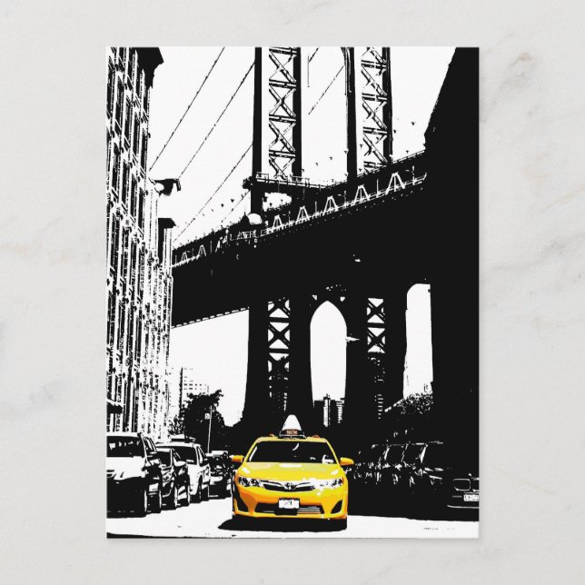 Cartão Postal Nova Iorque Yellow Taxi Brooklyn Bridge Nyc (Frente)