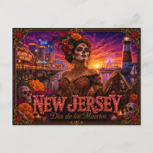 Cartão Postal Nova Jersey Día de los Muertos Retro