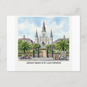 Cartão Postal Nova Orleans Aquarela - Jackson Square St Louis