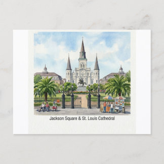 Cartão Postal Nova Orleans Aquarela - Praça Jackson Catedral de