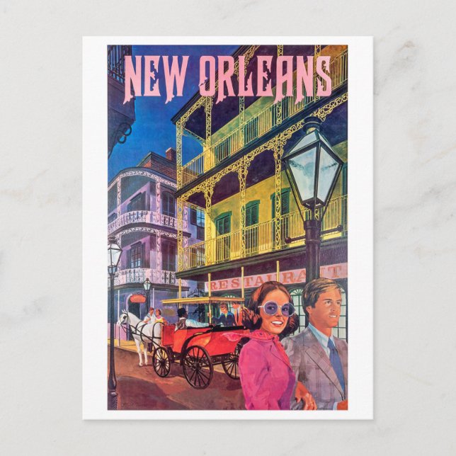 Cartão Postal Nova Orleans, casal em passeio (Frente)
