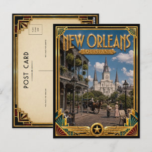 Cartão Postal Nova Orleans Louisiana Arte Deco Vintage Era de Ou