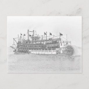 Cartão Postal Nova Orleans Steamboat Black & White Sketch
