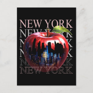 Cartão Postal Nova York A Grande Maçã Fruta Silhueta Cidade