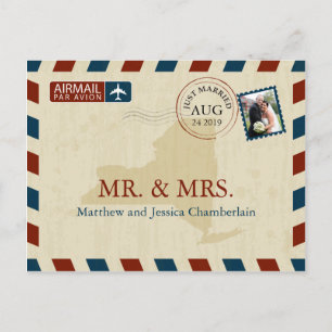 Cartão Postal Nova York Airmail   Agradecimento de Casamento