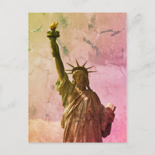 Cartão Postal Nova York cidade NYC cor vintage estátua liberdade
