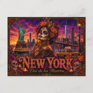 Cartão Postal Nova York Día de los Muertos Retro
