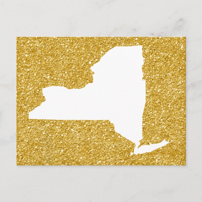 Cartão Postal Nova York em White e Dourada Glitter (Frente)