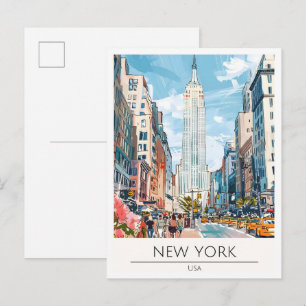 Cartão Postal Nova York EUA Ilustração de Arte Viagem