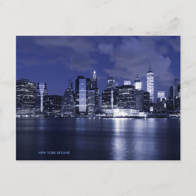 Cartão Postal Nova York Skyline Bathed em Azul (Frente)