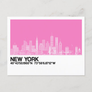 Cartão Postal Nova York Skyline + Coordenadas a Rosa