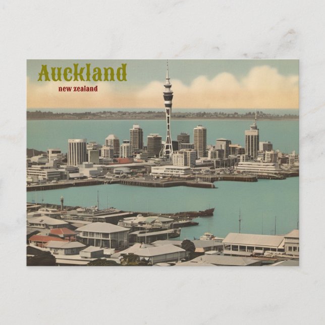 Cartão Postal Nova Zelândia Auckland Vintage Art Viagem ‏ (Frente)