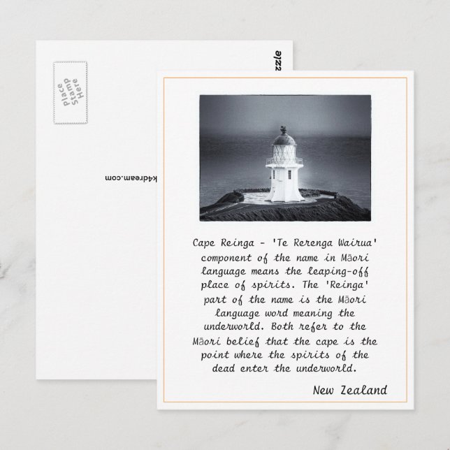 Cartão Postal Nova Zelândia - Farol de Cape Reinga / Árvore Maor (Frente/Verso)