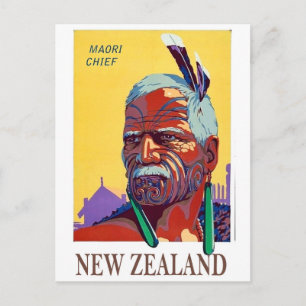 Cartão Postal Nova Zelândia, rosto de chefe Maori, guerreiro, vi