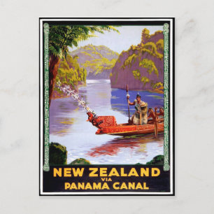 Cartão Postal Nova Zelândia via canal do Panamá, pessoas em barc