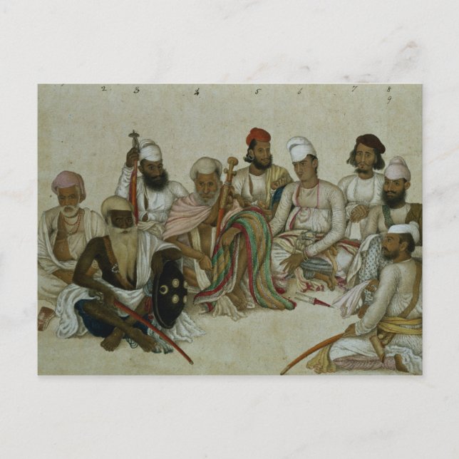 Cartão Postal Nove cortesãos e servos do Raja (Frente)