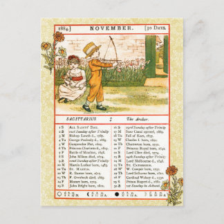 Cartão Postal Novembro de 1884 Almanac. Sagitário, O Arqueiro