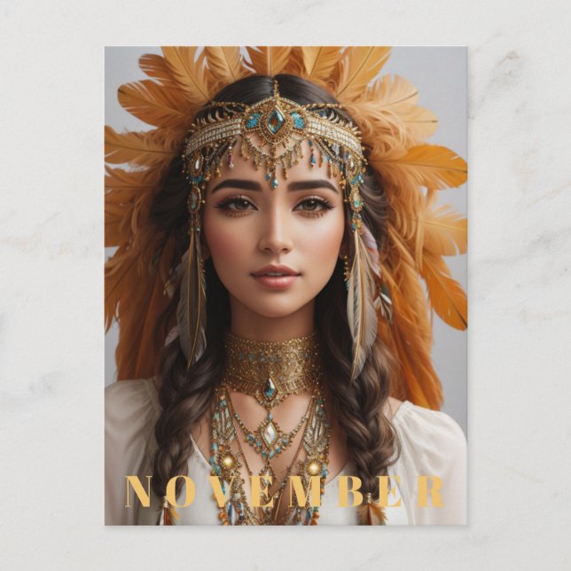 Cartão Postal *~* NOVEMBRO Topázio Dourado  AP53 Boho Pedra do N (Frente)