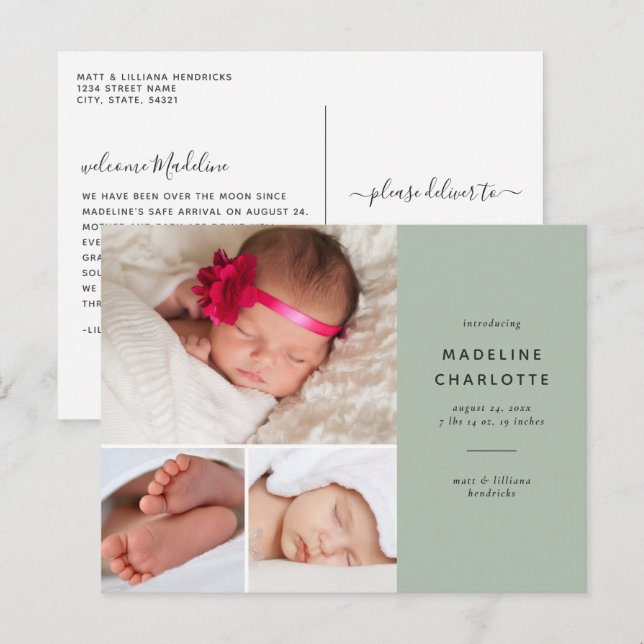 Cartão Postal Novo Anúncio de Nascimento da Colagem de Fotos Ver (Frente/Verso)