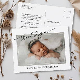 Cartão Postal Novo Bebê Foto Coração Roteiro Anúncio de Nascimen
