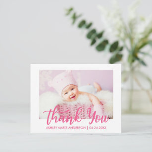 Cartão Postal Novo Bebê Moderno Obrigado Rosa Quente