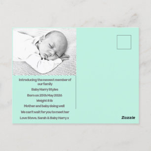 Cartão Postal novo bebê nascer anúncio azul roxo moderno