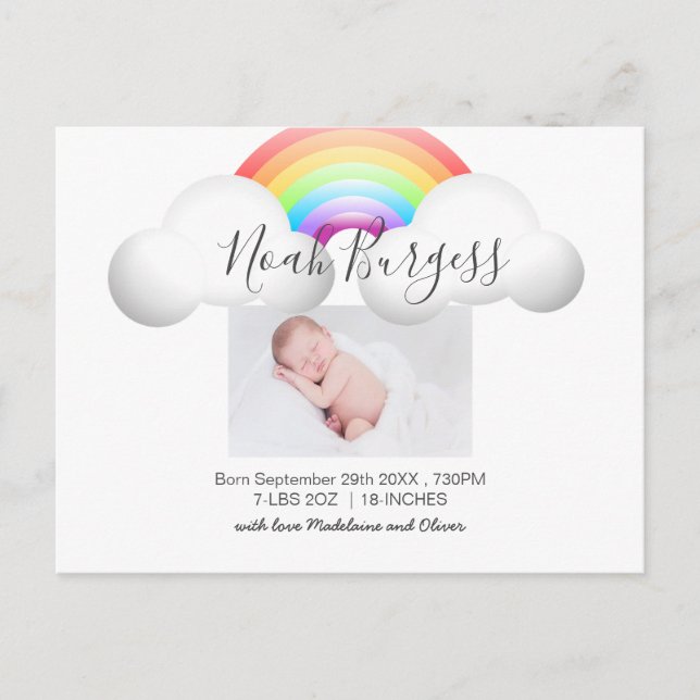 Cartão Postal Novo Bebê Rainbow Birth Anúncio Foto (Frente)