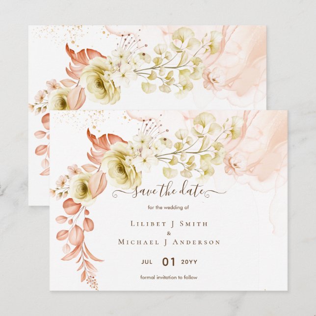 Cartão Postal NOVO! Boho Floral Casamento Salvar Datas (Frente/Verso)