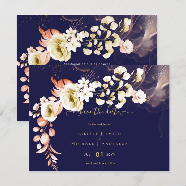 Cartão Postal NOVO! Datas de Salvamento de Casamento Floral Boho (Frente/Verso)