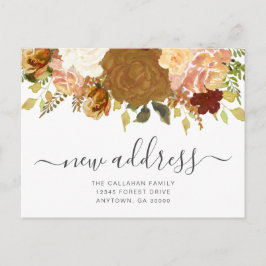 Cartão Postal Novo Endereço Anúncio de Mudança Floral de Outono