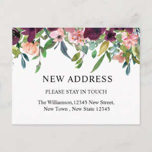 Cartão Postal Novo Endereço Aquarela Floral e Folhagens