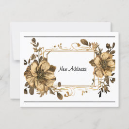 Cartão Postal Novo Endereço de Quadro Dourado Floral