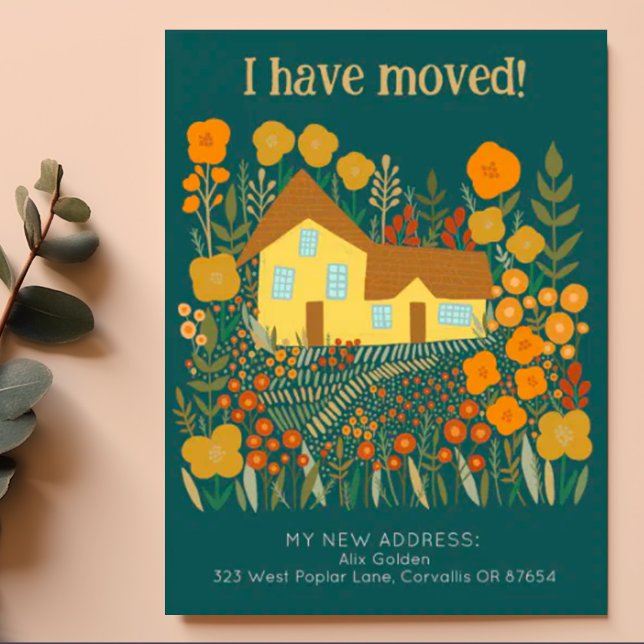 Cartão Postal Novo Endereço Doméstico Que Movimentei Flores De F (Charming whimsical farmhouse and garden on this custom moving change of address new home postcard)