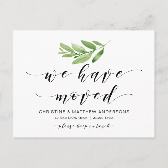 Cartão Postal Novo Endereço Doméstico, Verde, Anúncio em Movimen (Frente)