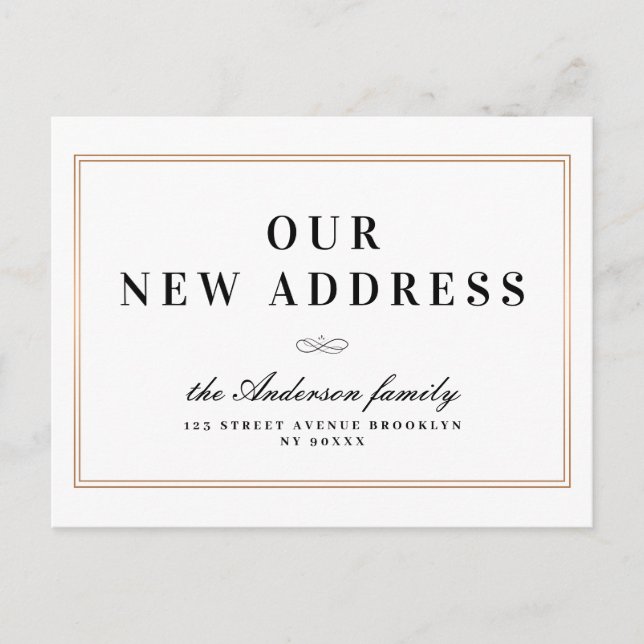 Cartão Postal Novo endereço, moldura dourada de nova casa (Frente)