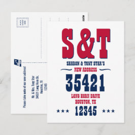 Cartão Postal Novo Endereço Monograma Vermelho Branco Azul Perso