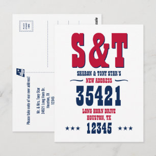 Cartão Postal Novo Endereço Monograma Vermelho Branco Azul Perso