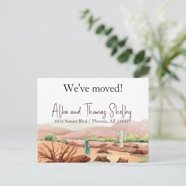 Cartão Postal novo endereço, paisagem desértica que movemos (Em pé/Frente)