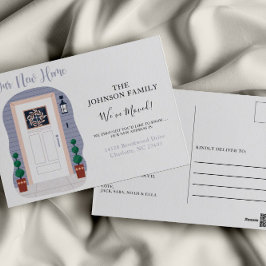 Cartão Postal Novo endereço Pastel Azul que movemos o lançamento