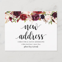 Cartão Postal Novo endereço residencial, burgundy floral, Anúnci