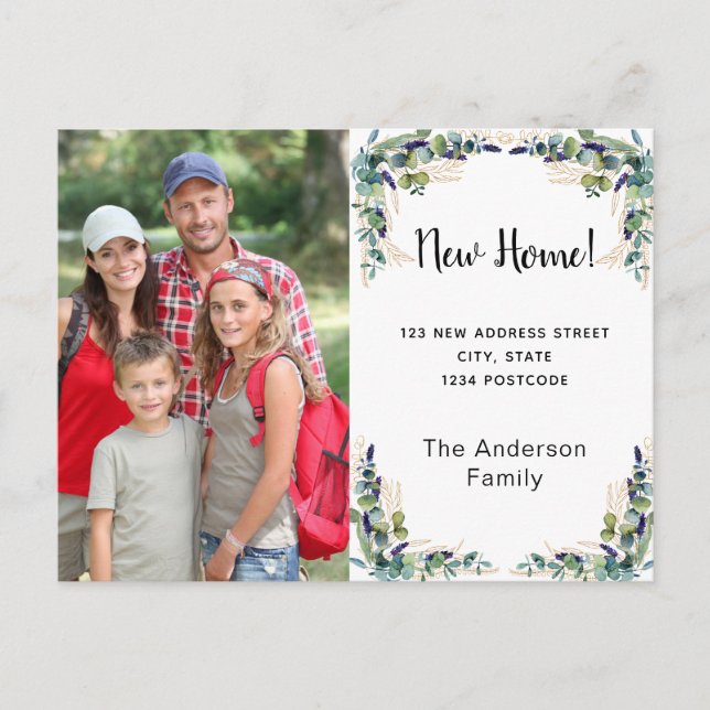 Cartão Postal Novo endereço residencial foto de eucalipto (Frente)