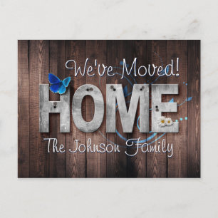 Cartão Postal Novo Endereço Rustic Wood HOME
