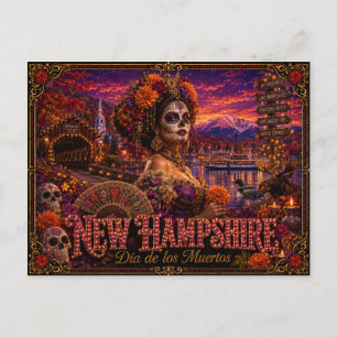 Cartão Postal Novo Hampshire Día de los Muertos Retro