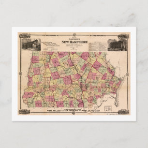 Cartão Postal Novo HampshireMapa PanorâmicoNew Hampshire