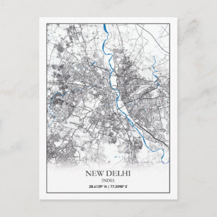 Cartão Postal Novo Mapa da Cidade de Nova Delhi Índia Simples