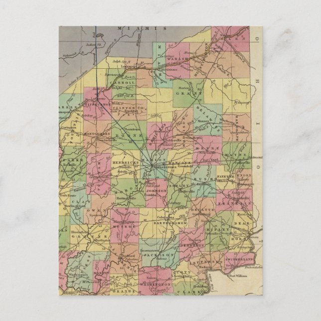 Cartão Postal Novo Mapa De Indiana (Frente)