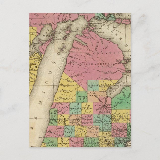 Cartão Postal Novo Mapa De Michigan (Frente)
